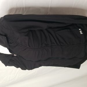 𝅺fila track jacket gray black womens size S ruched zip up front thumb holes